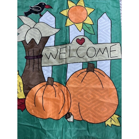 Welcome House Flag Banner Green/ Orange Fall Autumn 40x 27 Two‎ Sided Design - Picture 2 of 4
